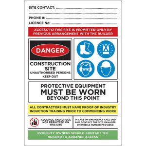 Safety Sign 900x600mm - Site Contact Combined