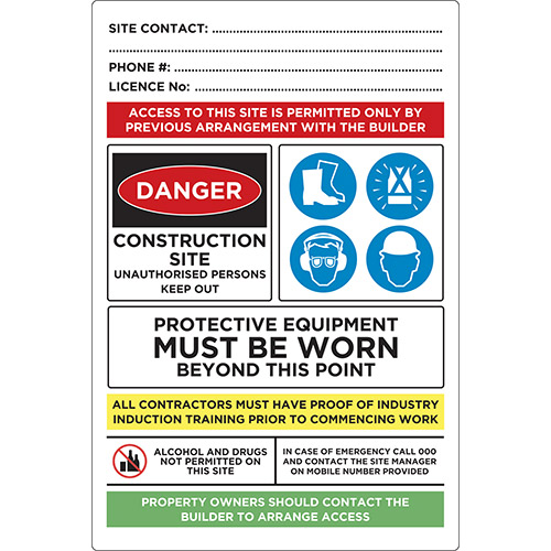 Safety Sign 900x600mm - Site Contact Combined